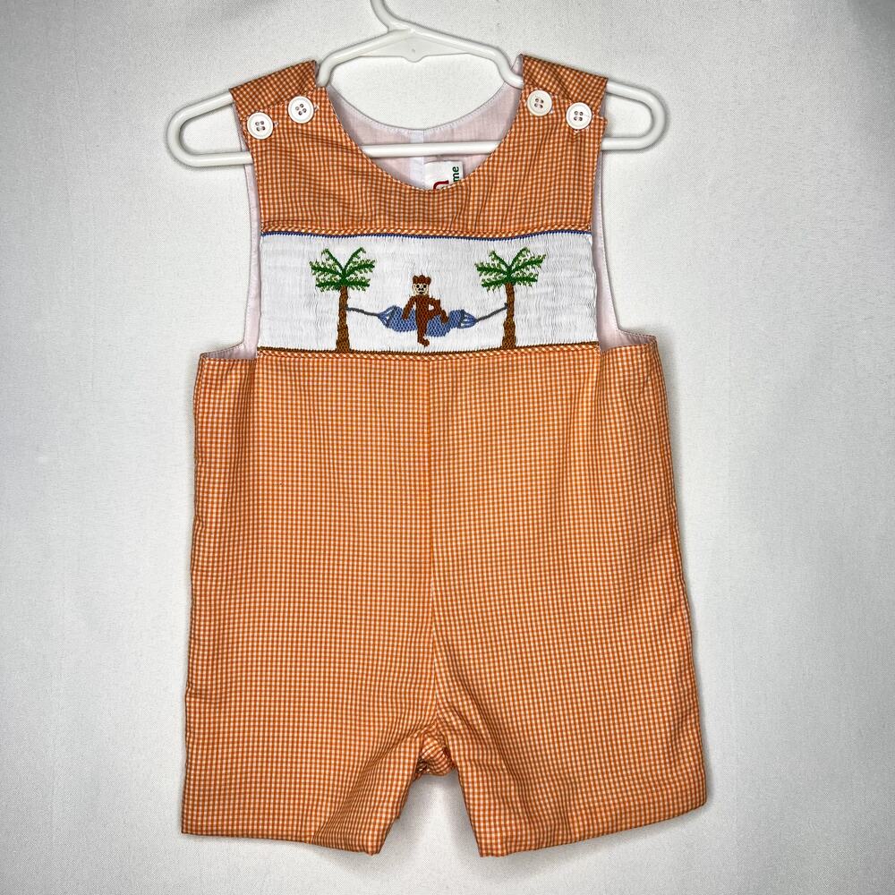 Mom and Me Boy's Smocked Monkey Jon Jon Shortall Size 6 Months